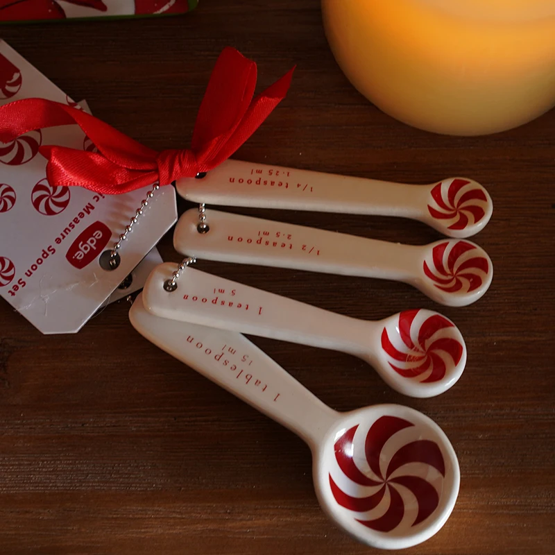 Kitchen Measuring Spoon Set 4 Pcs Christmas candy-colored measuring spoon set Snowflake Style Ceramic Baking Spoon Set Measuring Cups Mini Coffee Spoons