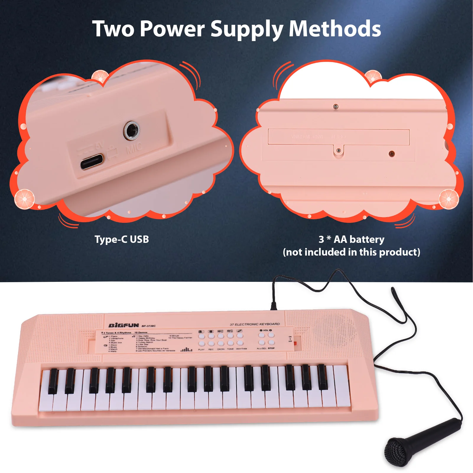 37 Key Electronic Keyboard Piano with Microphone Dual Power Mode Portable for Beginners,electronic musical instrument,midi control keyboard