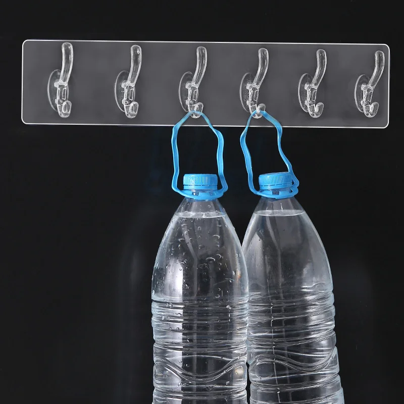 Transparent Plastic Glue Hooks Kitchen Bathroom Six Rows Hooks Nail-free Wall Hook A Row Of Traceless Wall Hanger Sticke wall mount hooks,self adhesive hooks,multi purpose hooks,adhesive wall hook,kitchen hooks,wall organizer hook