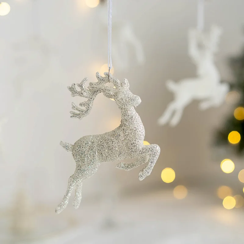 Christmas Tree Hanging Pendants Glitter Small Xmas Deer Oranments Xmas Elk Merry Christmas Decor Happy New Year White Deer christmas decorations