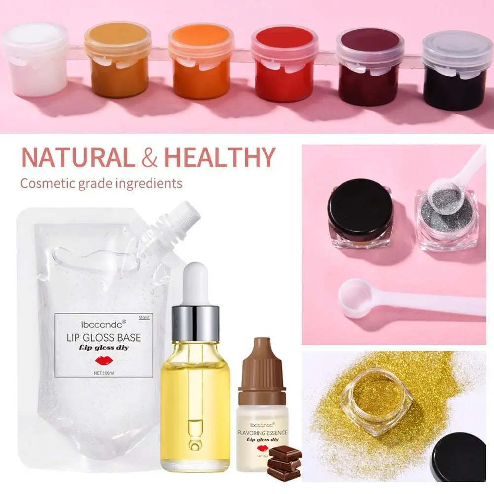 

DIY Lip Gloss Kit Moisturizing Clear Lip Gloss Base Gel With Lipgloss Tubes Pigment Powder Glitter Flavor Essence Oils Makeup