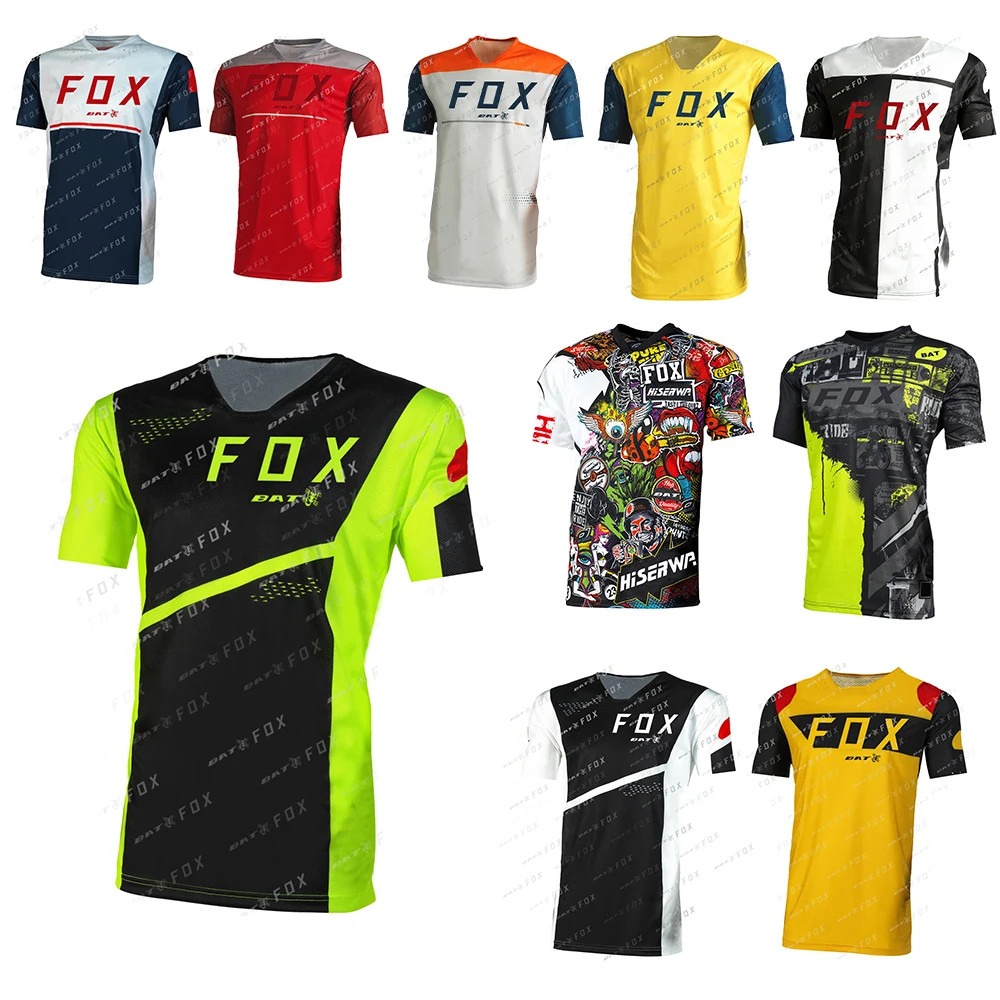

Men's BAT FOX Jerseys Short Sleeve Mountain Bike T-Shirts Offroad DH Enduro MTB Shirt Motorcycle Motocross Jersey