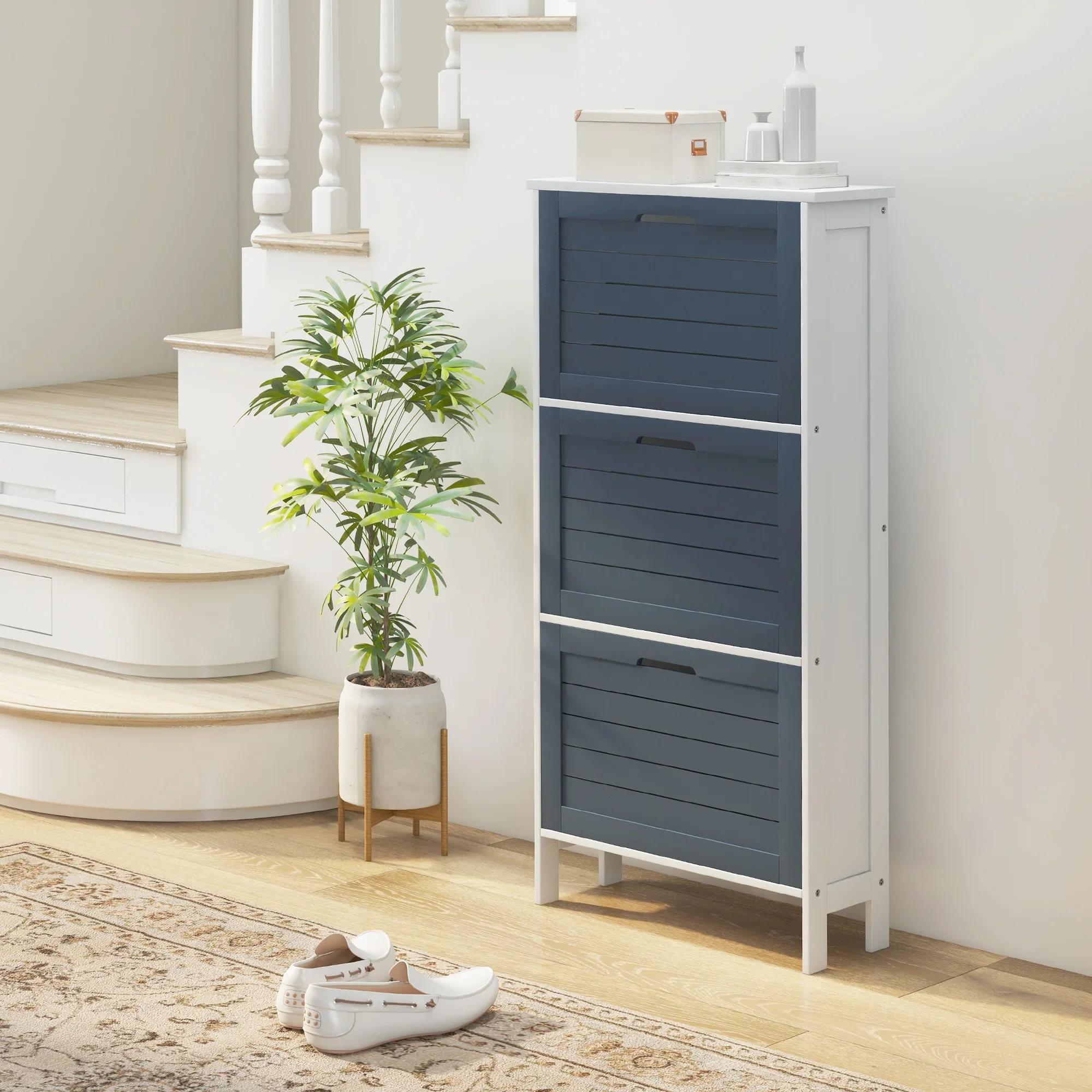Customizable Homcom Narrow Shoe Rack Furniture with 3 Drawers for 6 Shoes 53X18X108.5 cm Gray