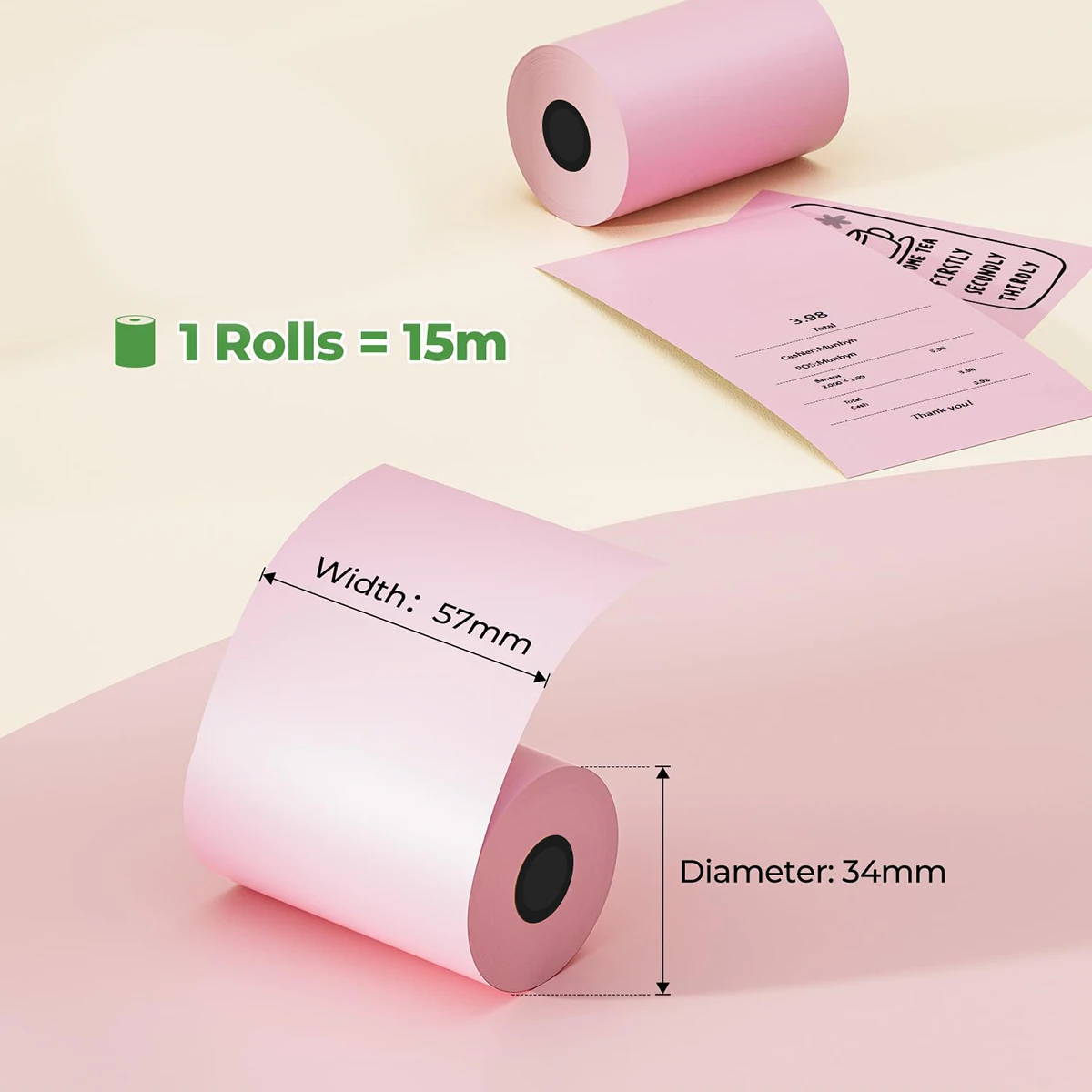 2 1/4" x 50' Thermal Receipt Paper, Pink, Clear Print Cash Register Rolls. Compatible with Clover Mini Flex, Verifone VX520 VX67