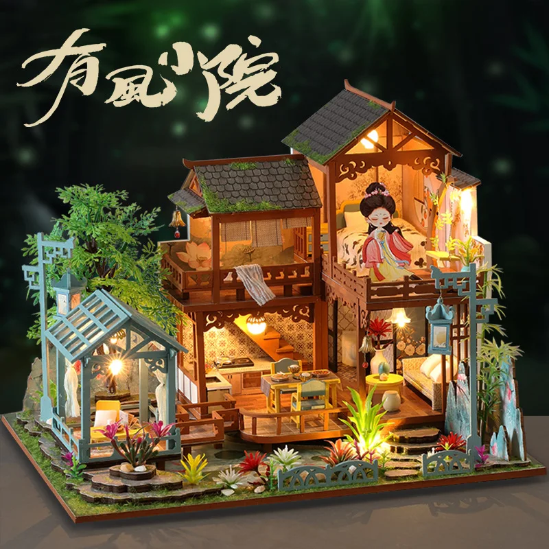 

DIY Wooden Dollhouse Antique Loft Model Doll Houses Miniature With Furniture Kit Assemble Toys for Children Birthday Gift Casa