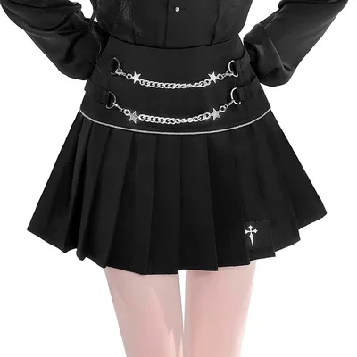 new-spring-hot-girl-star-metal-chain-skirt-girl-high-waist-a-line-pleat-skirt-gothic-harajuku-punk-black-sweet-cool-short-skirt