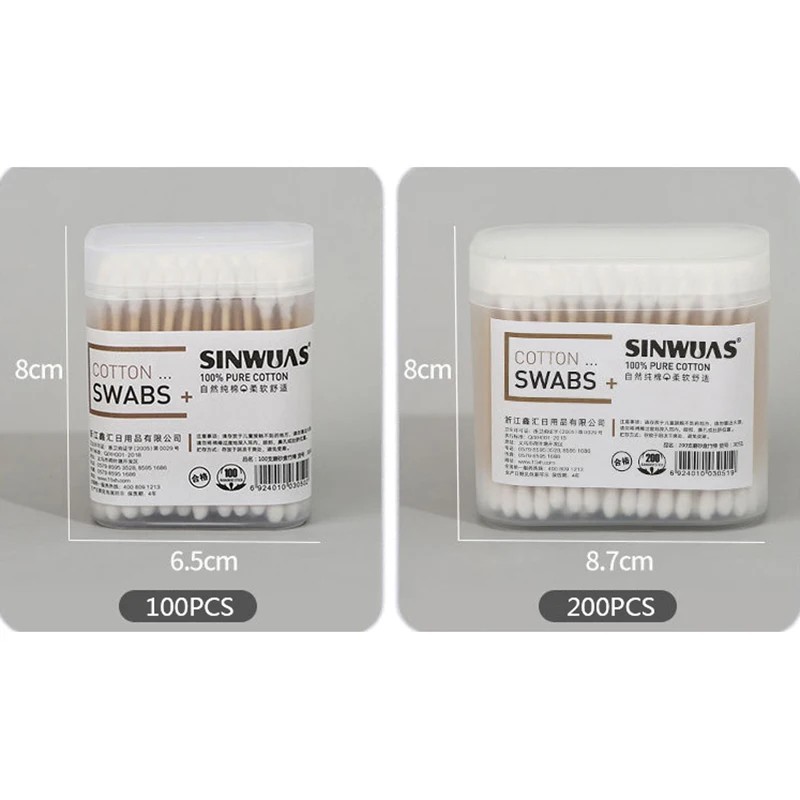 Cotton Swabs Wood Cotton Swabs Disposable Cotton Swabs 100/200Pcs Disposable Home Dual Heads Ear Cleaning Makeup Cotton Swabs Buds