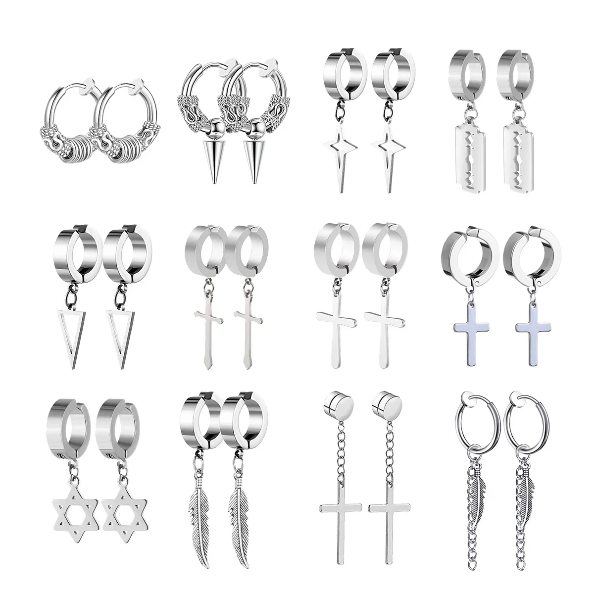 1Pair Unisex Punk Fashion Cross Pendant Ear Clip Non-Piercing Earrings