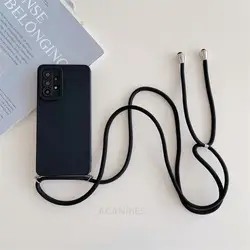 Crossbody Lanyard Silicone Phone Case with Cord Cover for A03S (GS Black)
