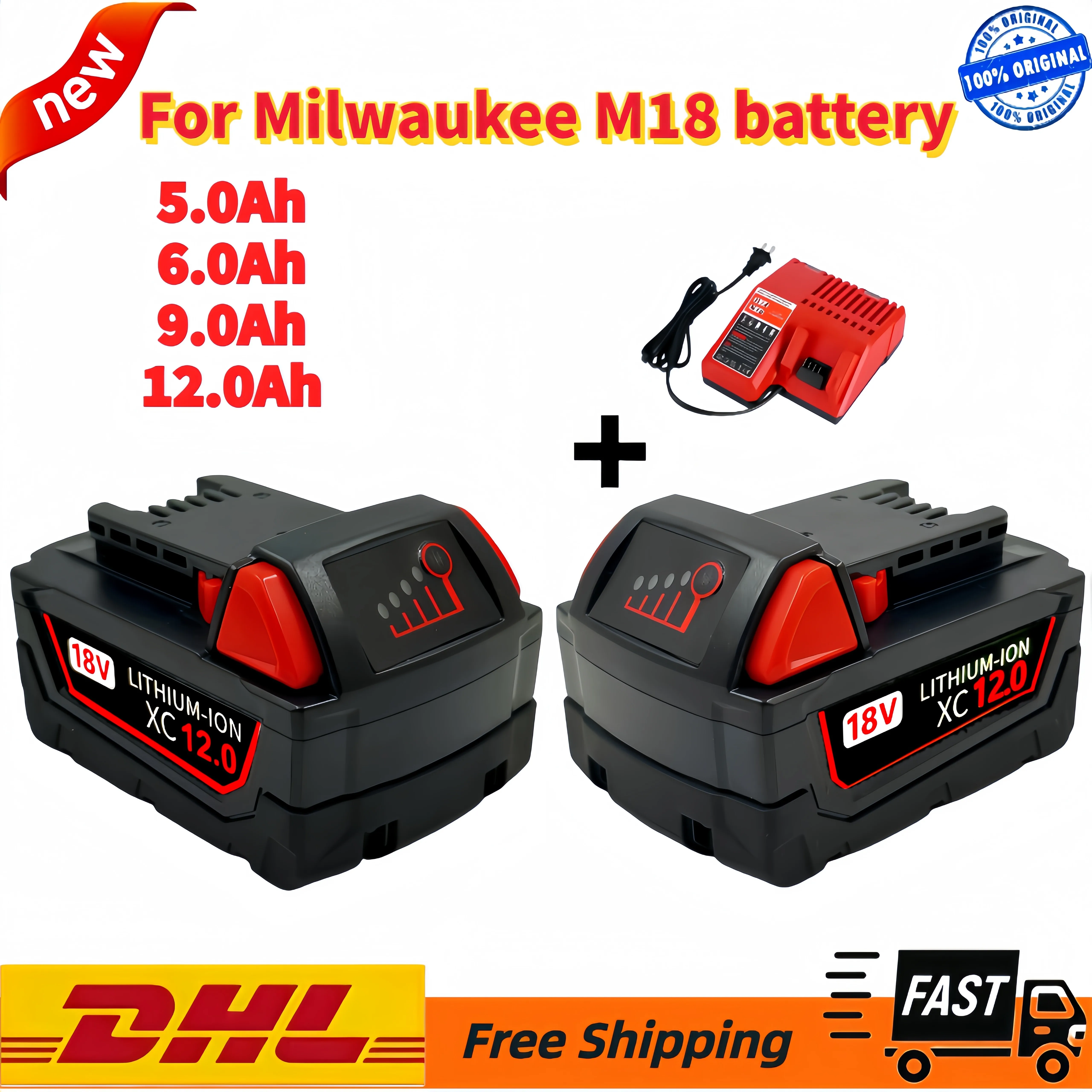 

Original 18V 12.0Ah Replacement Lithium Ion Battery For Milwaukee M18 Power Tool Batteries 48-11-1815 48-11-1850 48-11-1860 Z50