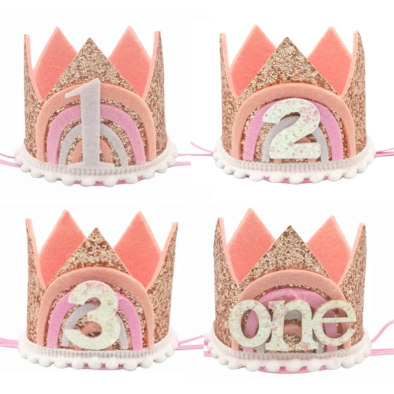 Baby Crown Hat Birthday Crown Party Hat Birthday Headband Set 1Pcs Rainbow Boho
