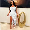 Robe d'anniversaire élégante à volants et franges pour femmes, tenue de soirée longue de célébrité, irrégulière, sans bretelles, sans manches, 2024