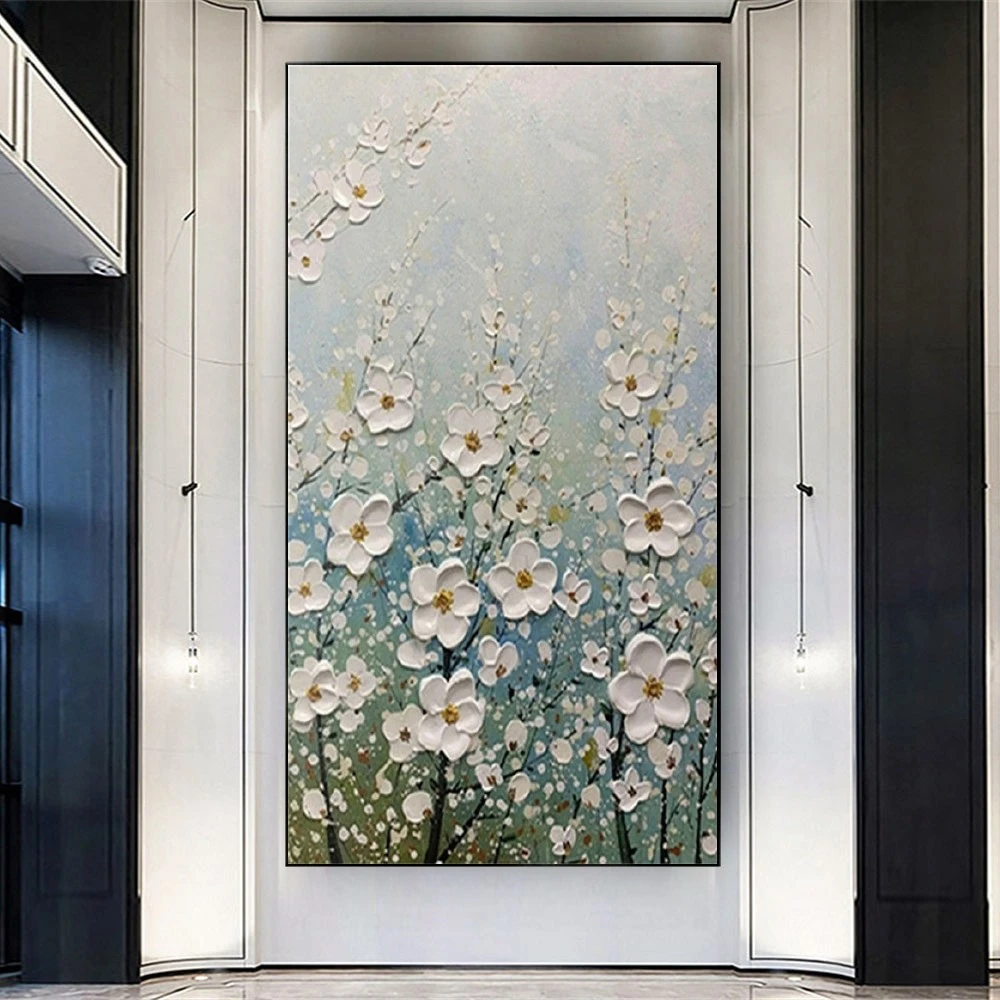 

Abstract Line Poster 3d Texture White Flower Oil Painting Decor Home Exhibits Canvas Picture Wall Art Artwork For House Living