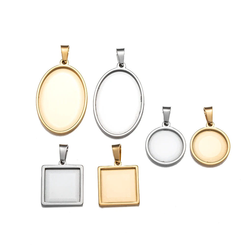 5 Stücke Edelstahl Runde Blank Basis Cabochon Einstellung Tabletts Anhänger Für DIY Halskette Ohrringe Schmuck Machen Zubehör Charms – Detail 3
