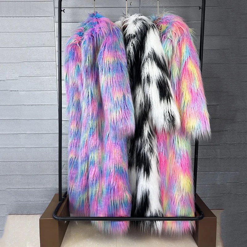 Long Colourful Faux Fur Winter Coat 1