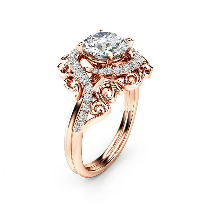 

HOYON 18K Rose Gold Color New Ladies Plant Wrap Luxury Women's Ring 1ct Diamond Zircon Jewelry for birthday gift free shipping