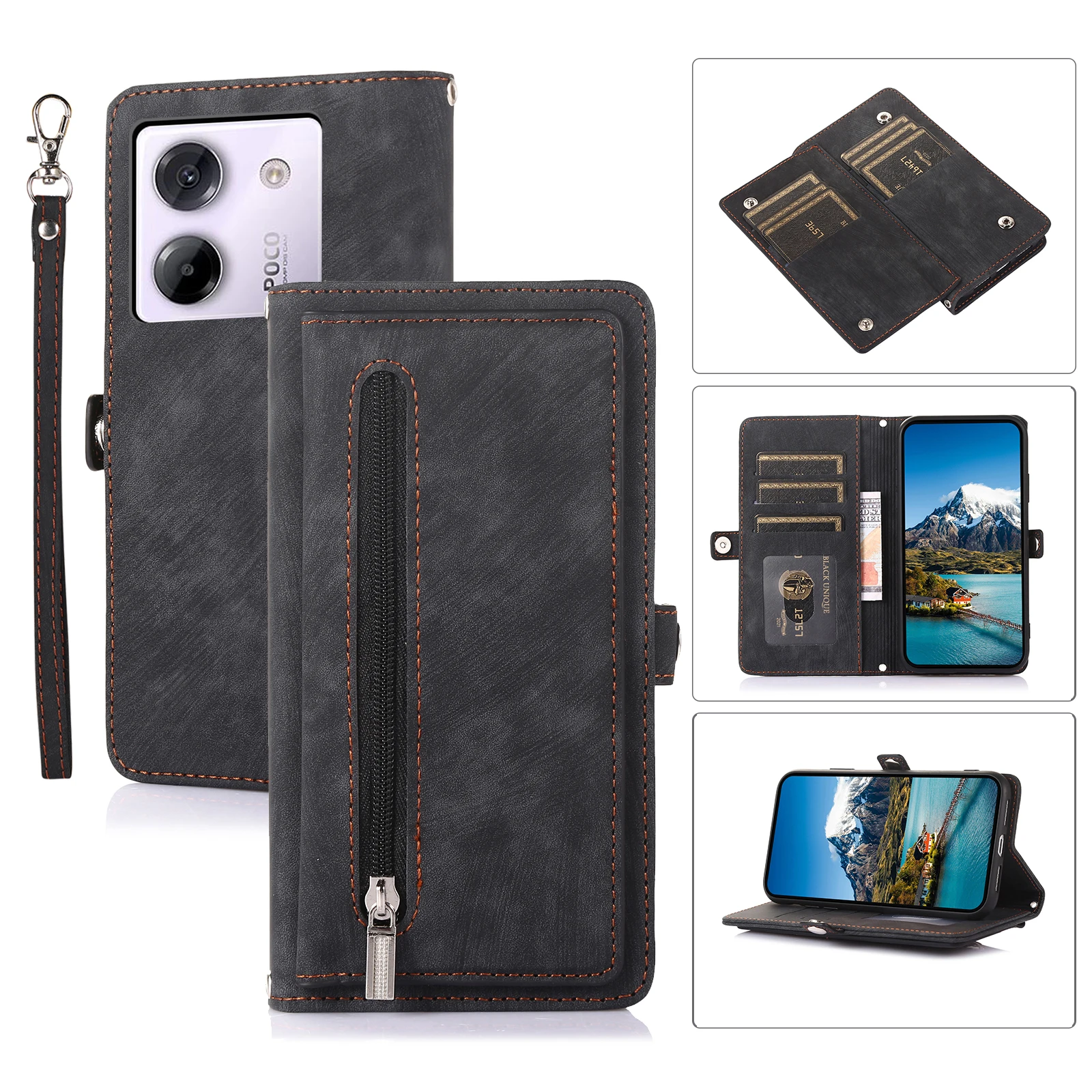 Leather Lanyard Wallet Phone Case with Card and Cash Holder