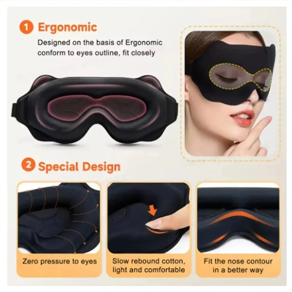 3D-Schlafmaske, Schlafhilfe, Augenbinde, blockiert leicht, für Reisen, tragbar, weicher Memory-Schaum, Gesichtsmaske, Augenschutz, Nachtkomfort, Schlaf-Patch – Detail 1