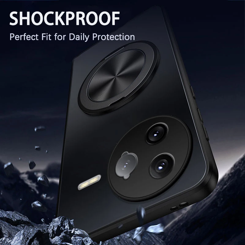 Luxury Frosted Case with Magnetic Ring and 360° Rotating Stand Holder, Lens Protective Cover
