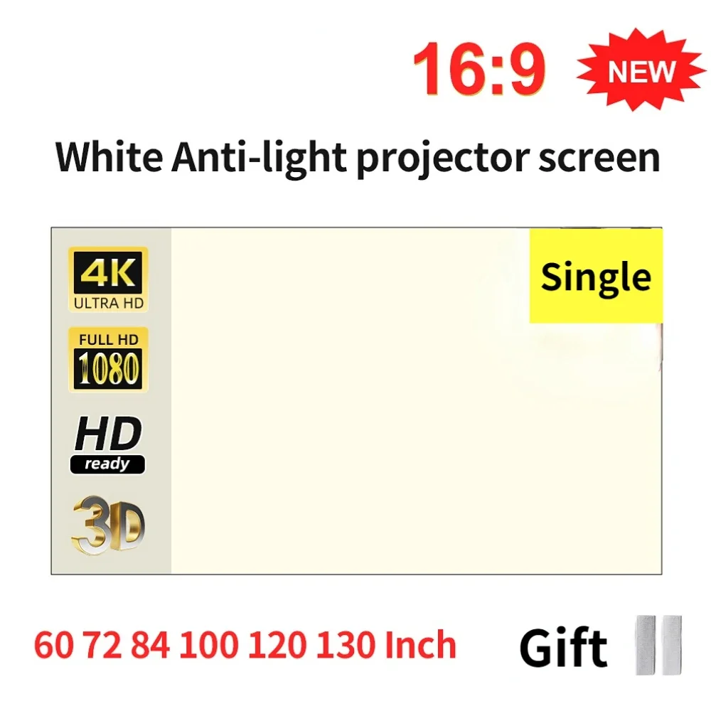 

16:9 Projector Screen White Grid Single Anti-Light 72 84 100 120 130 Inch Projector Curtain For Home /Theater /Hotel