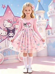 Sweet Pink Long Sleeve Princess Tulle Dress with Double Bows - 7 - 8Y (Pink)