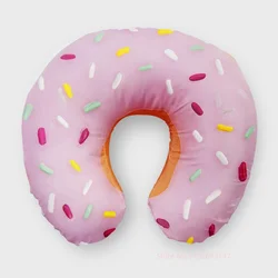 Adorable Cartoon-Style Inflatable Travel Neck Pillow - Panda Rainbow Cloud Fruit Design (Donut)