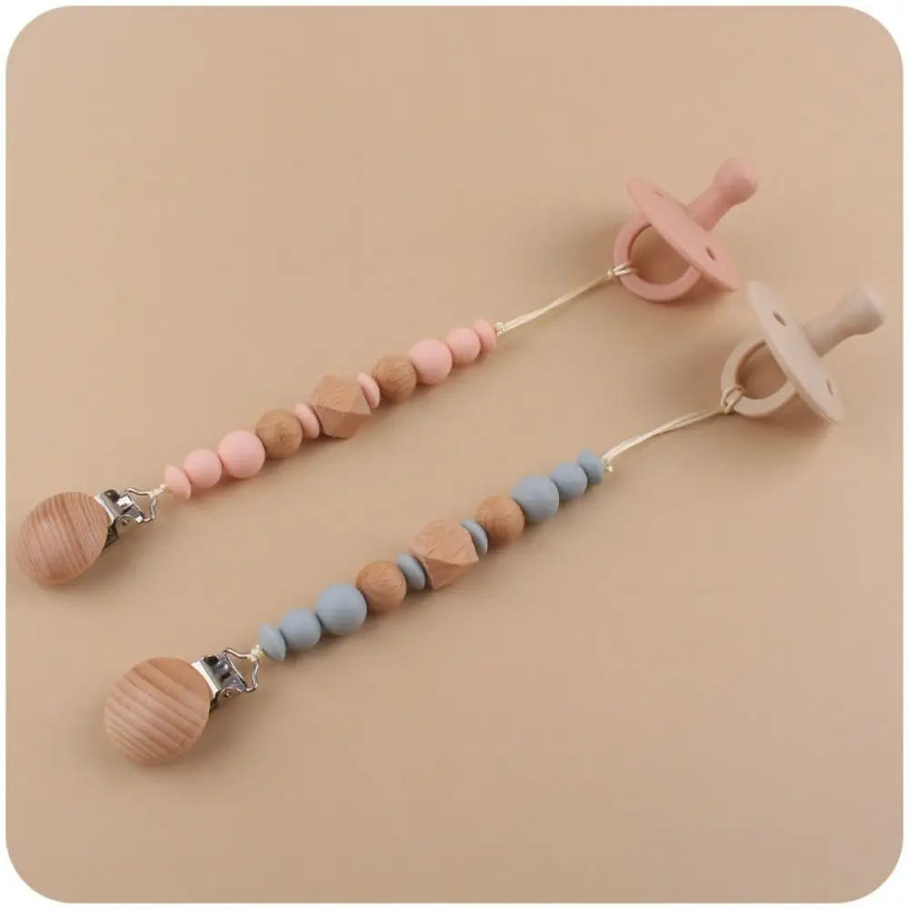 Dummy Clips Pacifier Holder Clips Wood Octagonal Space Beads Baby Pacifier Chain Soother Holder Nipple Holder Clips