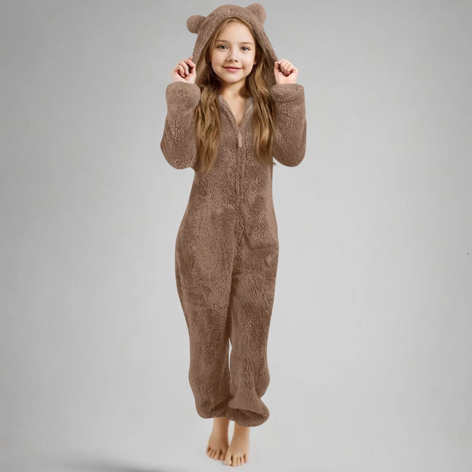 Herbst Winter kinder Pyjamas Mädchen Verdickte Mit Kapuze Overall Nette Mit Kapuze Lange Ärmeln Zipper Plüsch Warme Hause Kleidung – Detail 17