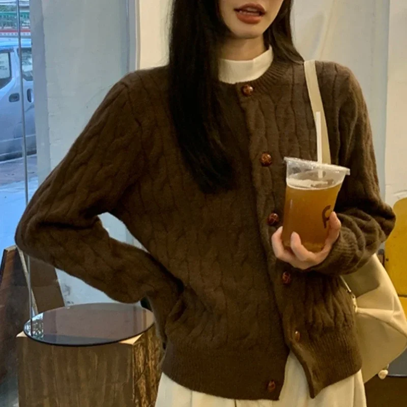 Autumn and Winter Fashion Women's O Neck Long Sleeve Slim-fit Sweater Elegant Solid Color Cardigan Single-breasted Knitwear Top