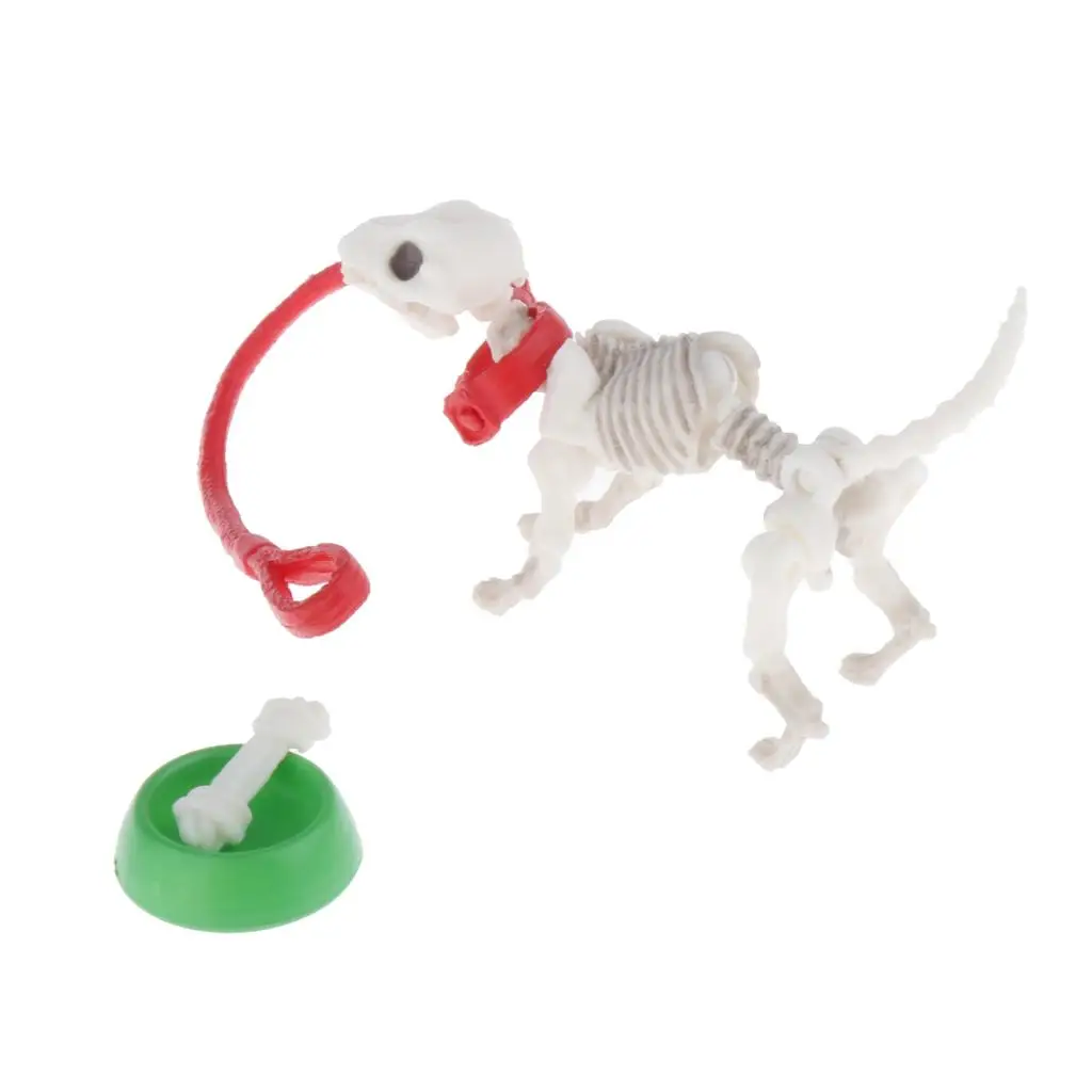 Dollhouse Miniatures Pose Skeleton Dog Bowl Set Halloween Props