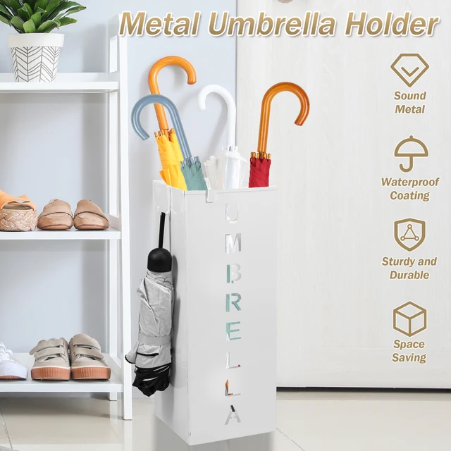 Porte-parapluie Seau Autoportant – Métal Noir, 42x16x16 Cm, Design Aéré, Pour Entrée, Bureau, Extérieur