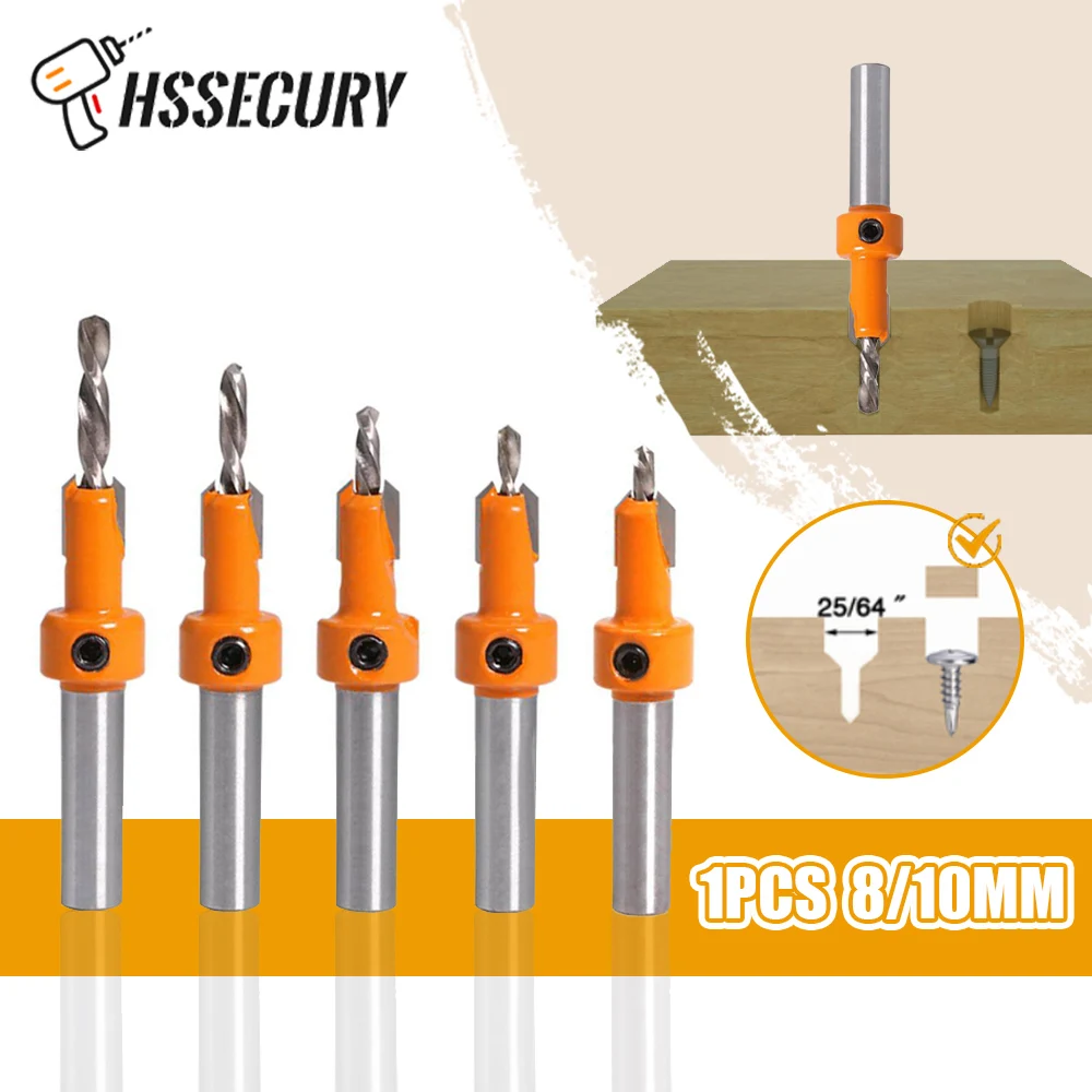 1pcs 8/10mm Shank Hss Woodworking Countersink Router Bit Set Screw