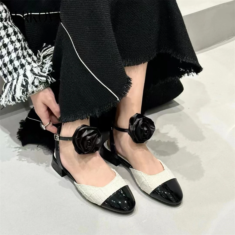 

Camellia Ankle Strap Square Heels Shoes Ladies Spring and Autumn Fairy Style All-Match Shoes Casual Shoes Luxury Runway Shoes