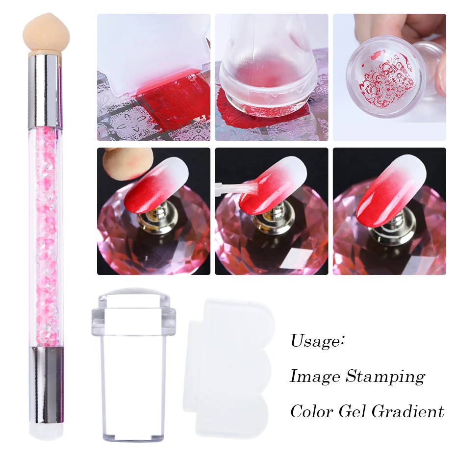 4pcs Nail Art Stamping Plate Flower Lace Patterns Image Stencil Stamper Gradient Nail Brush Set Template Tools nail art tools