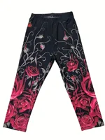 Plus Size 1XL-5XL Women's Fashion Home Leggings Women's Yoga Pants Floral Print Casual Seven-quarter Leggings - Image 3