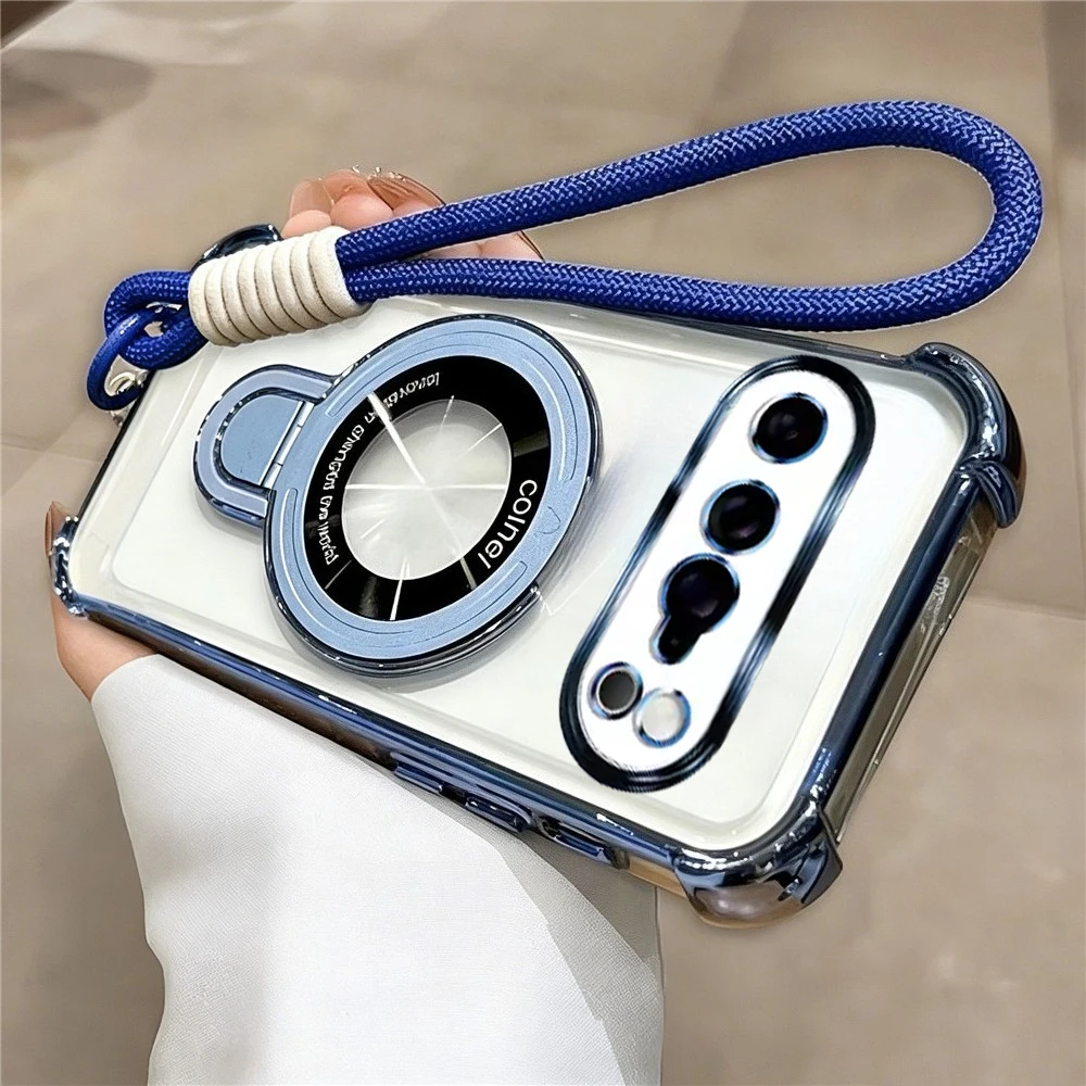 Transparent Shockproof Silicone Phone Case with Rope Lanyard and Stand