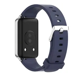 Elegant Leather Bracelet Strap for Honor Band - Stylish Wristband Accessory (Midnight Blue Silver)
