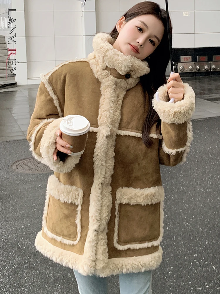 

LANMREM Winter New Woolen Jackets Women Vintage Turtleneck Pockets Zipper Contrast Color Coat Fashion Clothing 2023 2AA2089