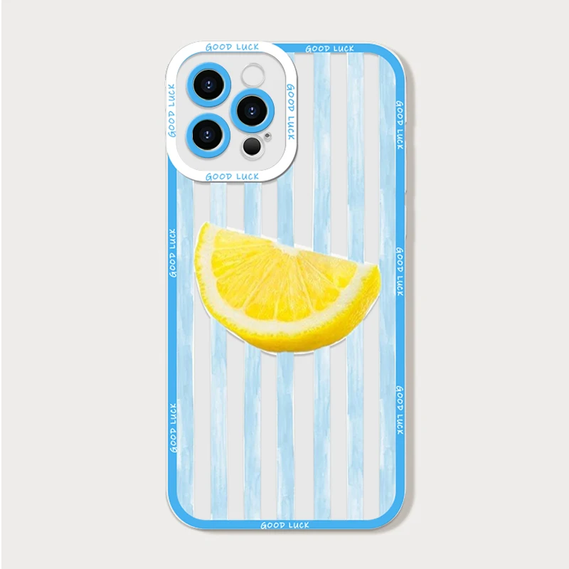 Stylish Blue Striped Lemon Print Clear Phone Case - Soft and Durable Cover