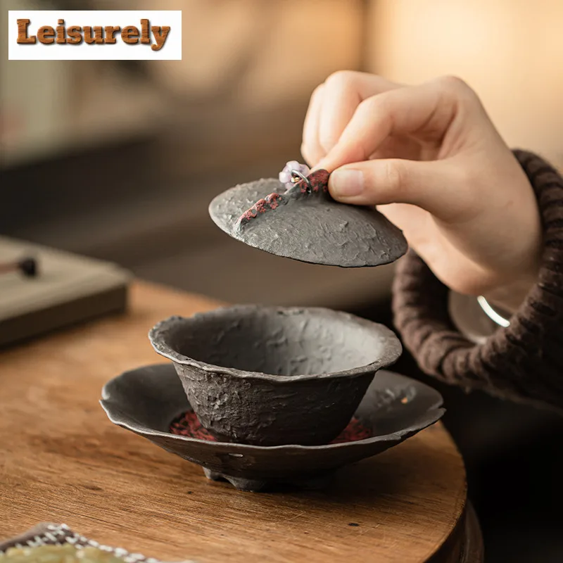 150ML Creative Flame Mountain Old Rock Mud Gaiwan Tea Tureen Tea Bowl With Lid Kit Tea Brewing Cover Bowl Teaware Decoration