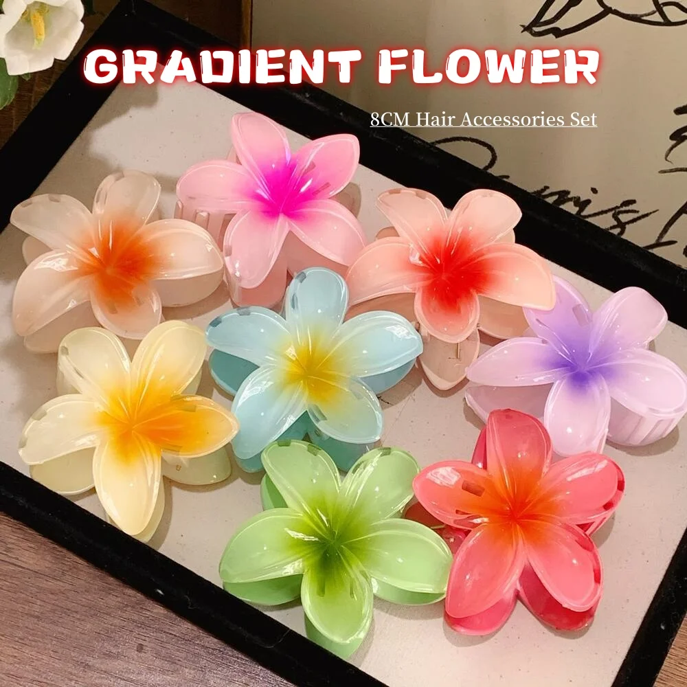 Hair Accessories 8CM Gradient Egg Flower Set Beach Style Hairpins Flower Claw Clips Summer Hawaiian Style