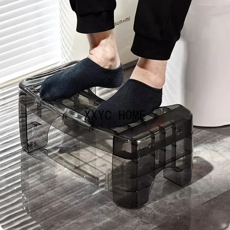Plastic Small Bathroom Chair Cute Hallway Low Nordic Stool Bedroom Stackable Space Saving Transparent Tabouret Trendy Furniture