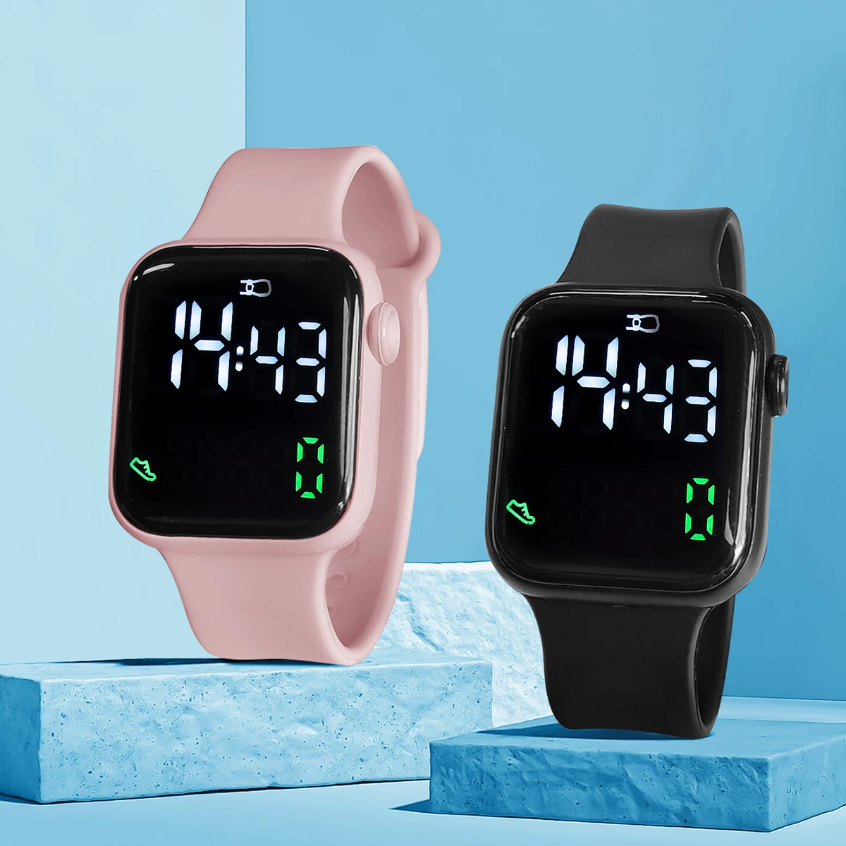 New 2PCS Student Minimalist Smart Watch for Boys and Girls with Elevated Display and Step Counting Sports Electronic Watch 2