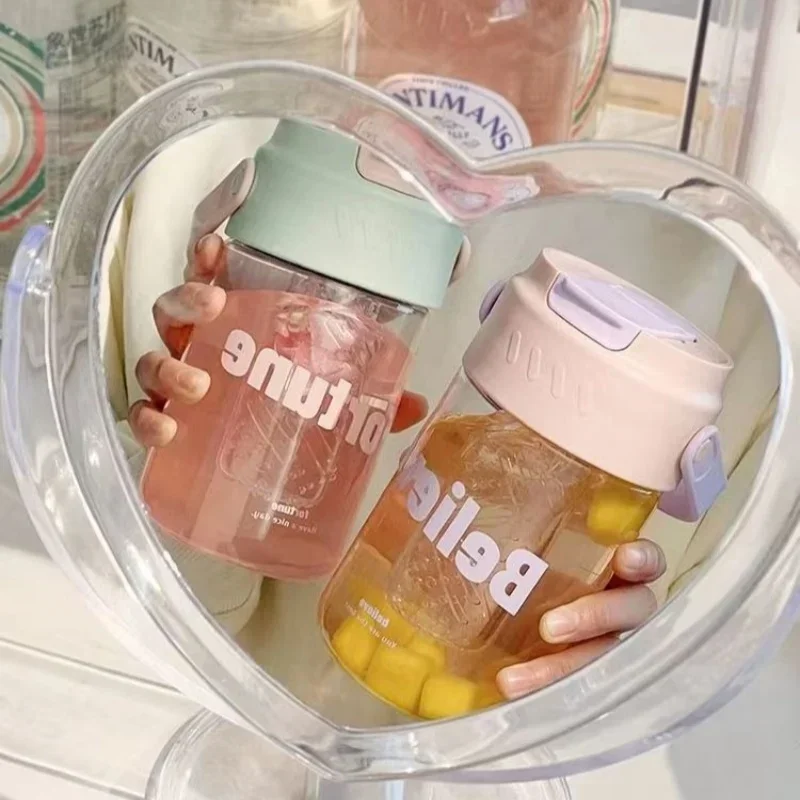 600ml Large Capacity Simple Student Coffee Cups Plastic Transparent Outdoor Travel Portable Juice Straw Cup Water Bottles