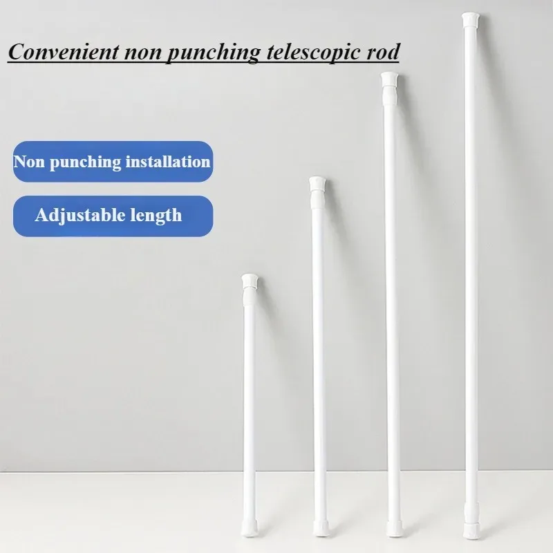 White Paint Non Perforated Curtain Telescopic Rod Home Kitchen Cabinet Layered Rod Bathroom Curtain Rod Clamp Hook Support Frame