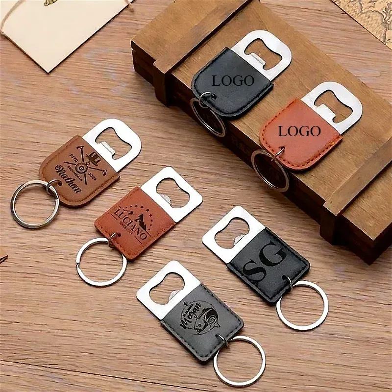 Personalized Stainless Steel Bottle Opener Keychain, Custom Engraved Beer Opener with PU Leather Keyring, Wedding Party Favors