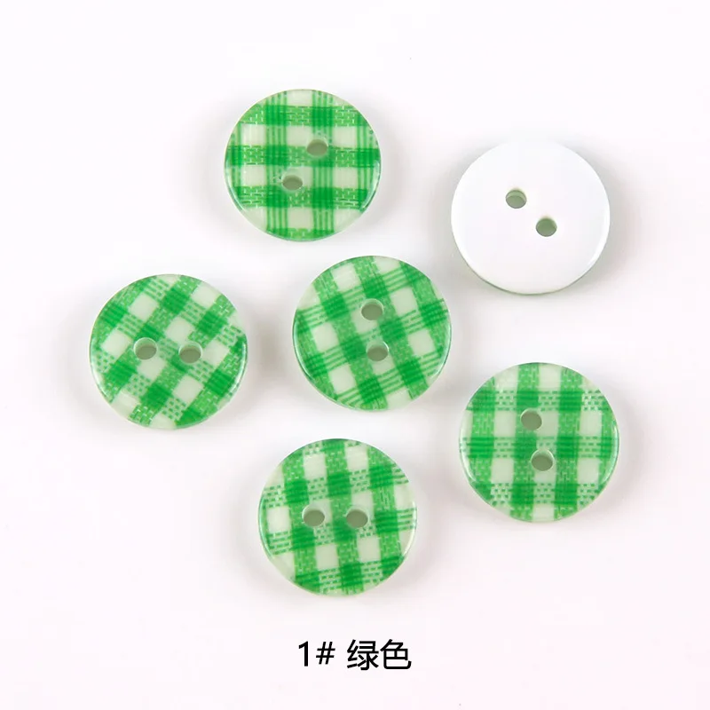 Round Plaid Stripe Resin Sewing Buttons for Kids' Clothes and DIY Crafts - 100 pcs