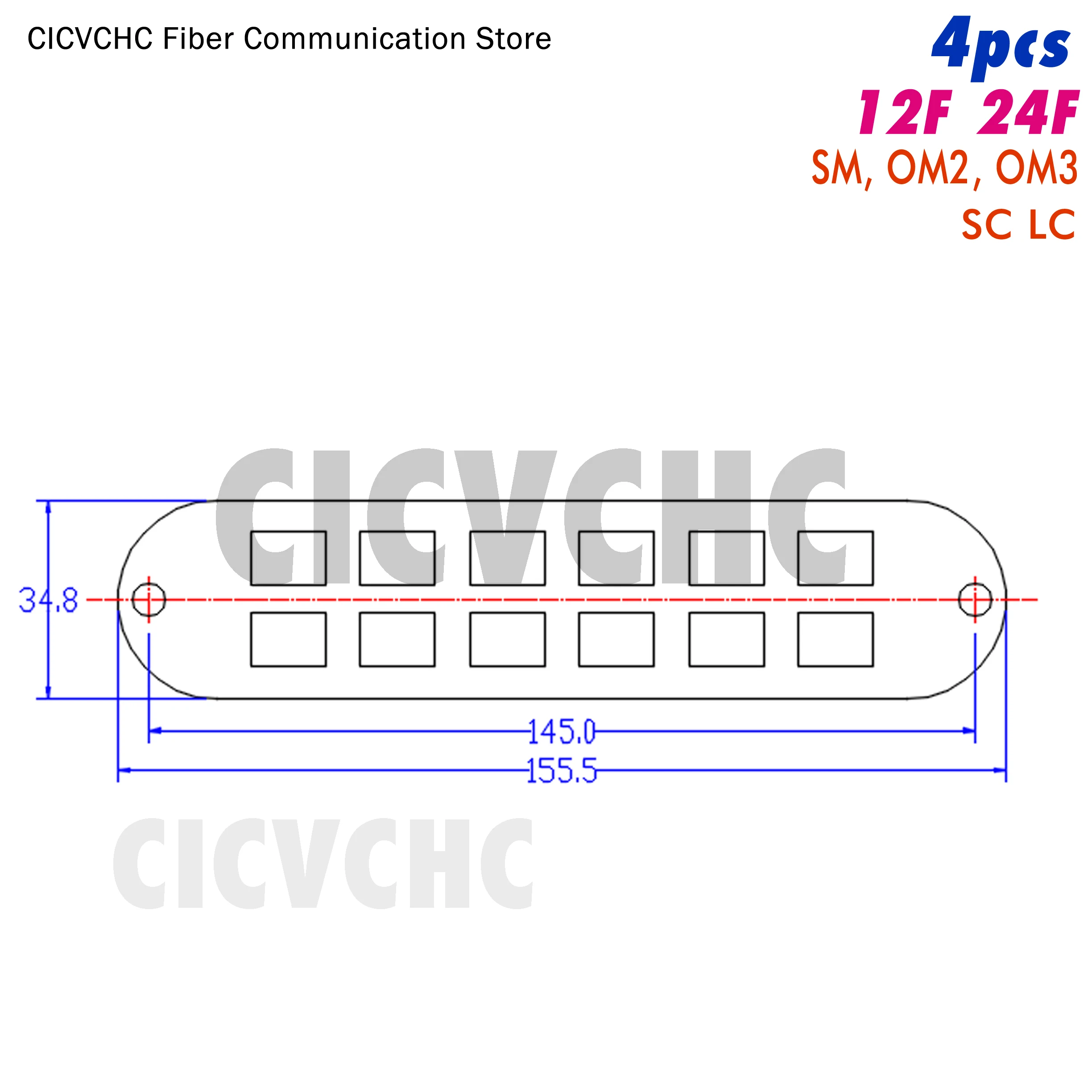 4pcs Closet Connector Housing Panel for 12F SC Adapter, 24F LC Duplex Adapters, SM, MM (OM3, OM4), APC, UPC