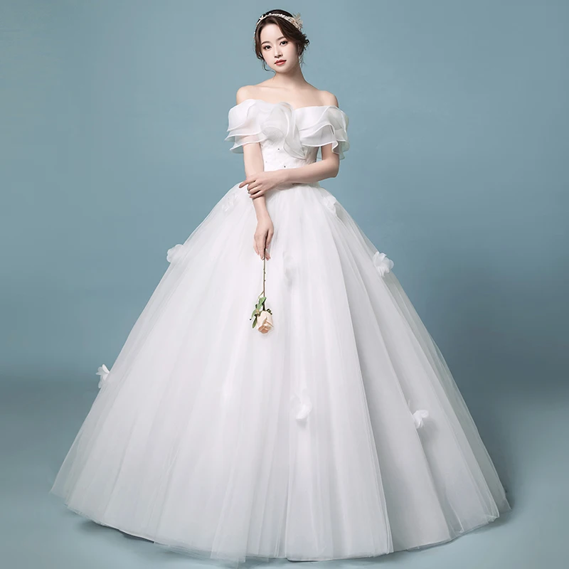 

Wedding Dress 2023 New Bride Off The Shoulder White Vestido De Noiva Princesa Flowers Plus Size Custom Vestido De Novia