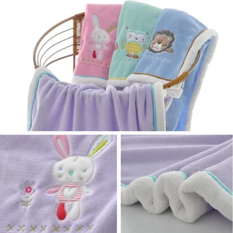 Baby Blankets Newborn Cartoon Embroidery Flannel Baby Blanket Baby Boys Girls Swaddle Wrap Infant Stroller Cover Kids Blanket 5